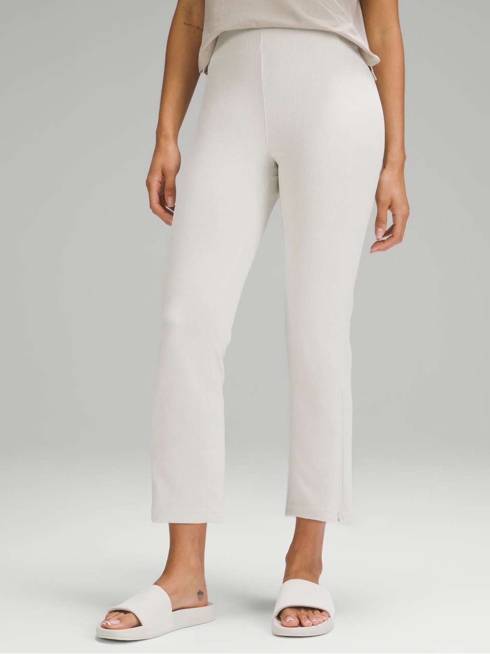 Lululemon Softstreme Zip Leg High Rise Cropped Pant ribbed cream white